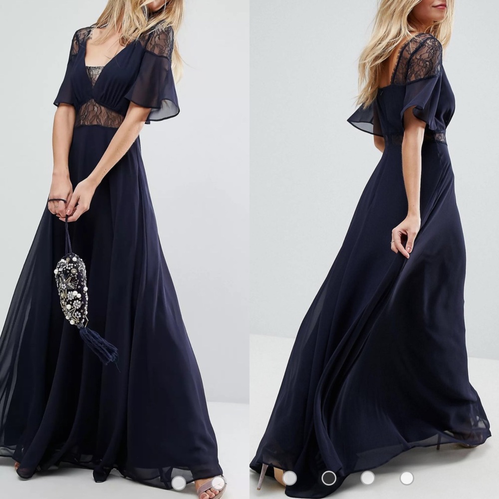 ASOS Lace Insert Flutter Sleeve Maxi Dress